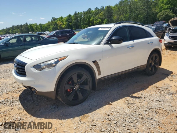 2015 Infiniti QX70 z VIN JN8CS1MW5FM481185, wystawiony jako Copart lot #52884555 z przebiegiem Nie podano mil oraz Szkoda całkowita • Salvage title. Historia ofert i sprzedaży dostępna na DreamBid. Obrazek 1.