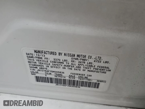 2013 Infiniti G37 Journey with VIN JN1CV6AP7DM305834, listed as a Copart auction lot 79284154 with 135,903 mi miles and Salvage title. Bid and sale history available at DreamBid. Image 14.