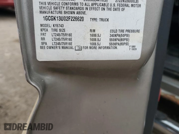 2002 Chevrolet Silverado 1500HD LT z VIN 1GCGK13U02F226620, wystawiony jako Copart lot #73842024 z przebiegiem Nie podano mil oraz Czysty tytuł • Clean title. Historia ofert i sprzedaży dostępna na DreamBid. Obrazek 13.