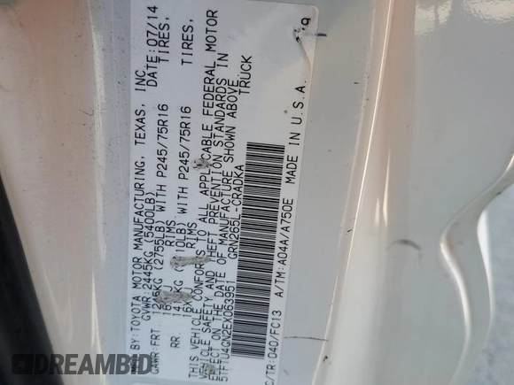 2014 Toyota Tacoma PreRunner with VIN 5TFTU4GN2EX063951, listed as a Copart auction lot 52083875 with 205,969 mi miles and Salvage title. Bid and sale history available at DreamBid. Image 12.