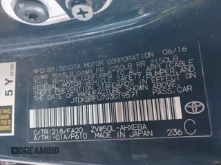 2016 Toyota Prius Two with VIN JTDKBRFU7G3019591, listed as a IAAI auction lot 41892131 with 203,646 mi miles and . Bid and sale history available at carsss.com. Image 9.