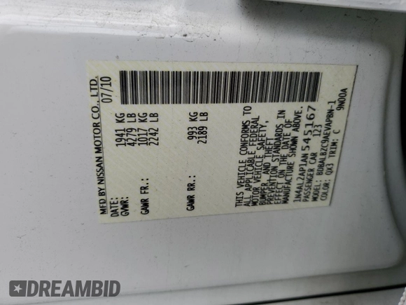 2010 Nissan Altima SL z VIN 1N4AL2AP1AN545167, wystawiony jako Copart lot #56509445 z przebiegiem 136 190 mil mil oraz Szkoda całkowita • Salvage title. Historia ofert i sprzedaży dostępna na DreamBid. Obrazek 12.
