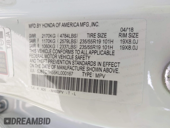 2019 Acura RDX Technology with VIN 5J8TC1H55KL000167, listed as a IAAI auction lot 41431718 with 111,791 mi miles and . Bid and sale history available at DreamBid. Image 9.