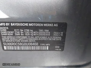2016 BMW X5 xDrive35i with VIN 5UXKR0C58G0U08468, listed as a IAAI auction lot 41962994 with 80,281 mi miles. Bid and sale history available at carsss.com. Image 9.