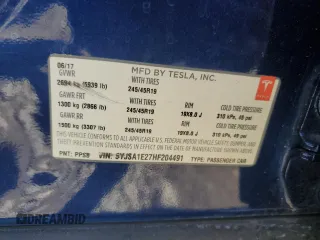 2017 Tesla Model S 100D z VIN 5YJSA1E27HF204491, wystawiony jako Copart lot #55160945 z przebiegiem 57 059 mil mil oraz Szkoda całkowita • Salvage title. Historia ofert i sprzedaży dostępna na DreamBid. Obrazek 13.