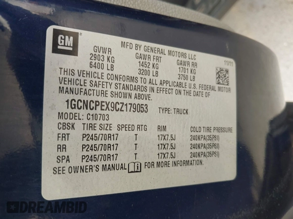 2012 Chevrolet Silverado 1500 Work Truck with VIN 1GCNCPEX9CZ179053, listed as a IAAI auction lot 42121857 with 147,096 mi miles and . Bid and sale history available at DreamBid. Image 9.