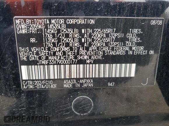 2009 Toyota RAV4 with VIN JTMBF33V79D000177, listed as a Copart auction lot 53165635 with 0 mi miles and Clean Title. Bid and sale history available at carsss.com. Image 13.