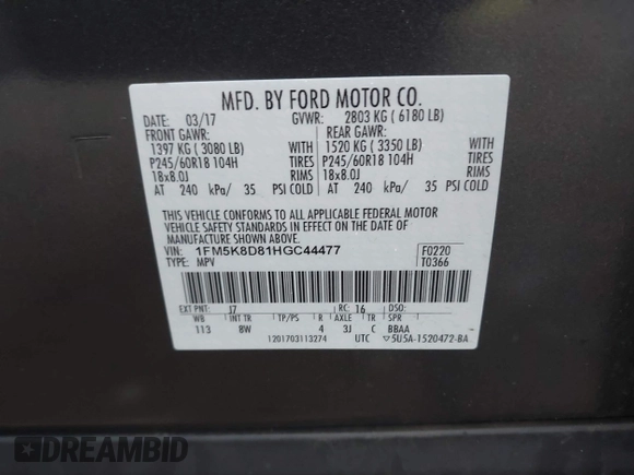 2017 Ford Explorer XLT z VIN 1FM5K8D81HGC44477, wystawiony jako IAAI lot #42017272 z przebiegiem Nie podano mil oraz . Historia ofert i sprzedaży dostępna na DreamBid. Obrazek 9.