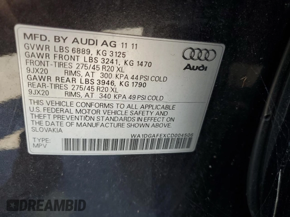 2012 Audi Q7 S line z VIN WA1DGAFEXCD004506, wystawiony jako Copart lot #61625025 z przebiegiem 135 485 mil mil oraz Czysty tytuł • Clean title. Historia ofert i sprzedaży dostępna na DreamBid. Obrazek 13.