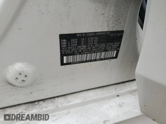 2020 Subaru Legacy Premium with VIN 4S3BWAC63L3034580, listed as a Copart auction lot 56826525 with 36,038 mi miles and Salvage title. Bid and sale history available at DreamBid. Image 12.