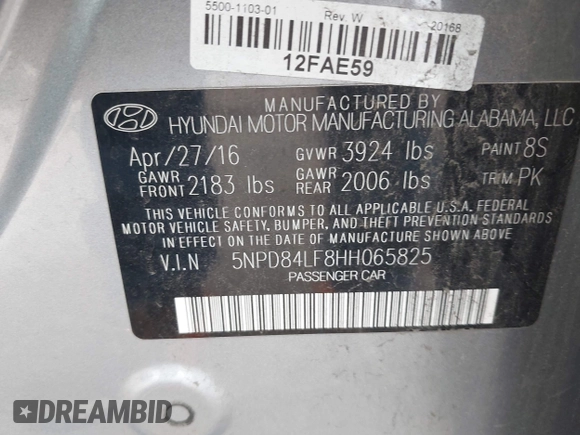 2017 Hyundai Elantra Limited with VIN 5NPD84LF8HH065825, listed as a IAAI auction lot 42184898 with 124,083 mi miles and . Bid and sale history available at DreamBid. Image 9.
