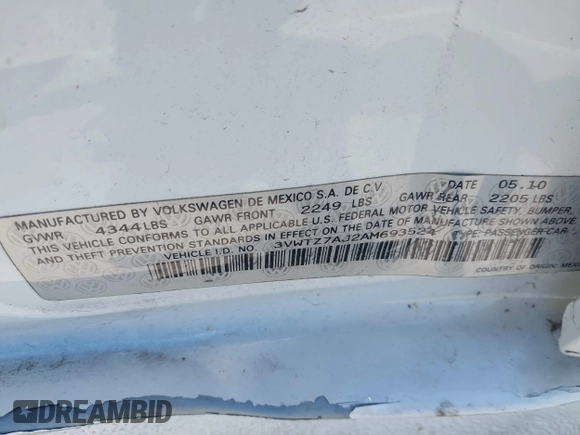 2010 Volkswagen Jetta SE с VIN 3VWTZ7AJ2AM693524, выставлен на аукционе IAAI как лот 42414140 с пробегом 108 157 миль миль и . История ставок и продаж доступна на DreamBid. Изображение 9.