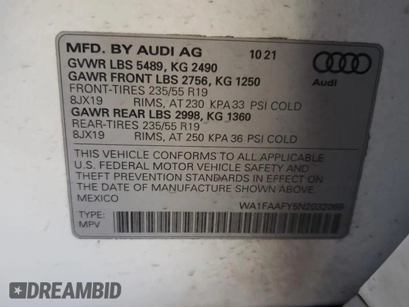 2022 Audi Q5 S line Prestige with VIN WA1FAAFY5N2032068, listed as a Copart auction lot 70009354 with 44,911 mi miles and Salvage Title. Bid and sale history available at carsss.com. Image 13.
