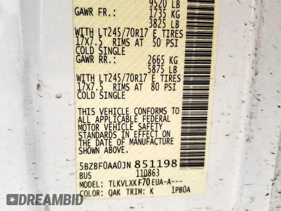 2018 Nissan NV SV with VIN 5BZBF0AA0JN851198, listed as a Copart auction lot 48029005 with 88,007 mi miles and Salvage title. Bid and sale history available at DreamBid. Image 13.