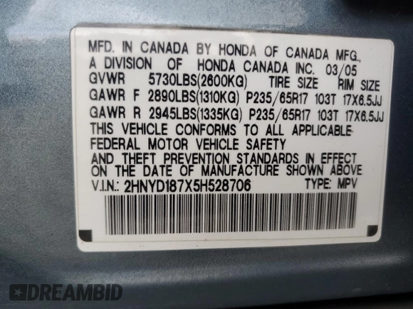 2005 Acura MDX Touring z VIN 2HNYD187X5H528706, wystawiony jako Copart lot #51371595 z przebiegiem 156 137 mil mil oraz Szkoda całkowita • Salvage title. Historia ofert i sprzedaży dostępna na DreamBid. Obrazek 13.