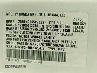 2020 Honda Pilot EX-L with VIN 5FNYF5H50LB020477, listed as a IAAI auction lot 40950652 with 1 mi miles. Bid and sale history available at carsss.com. Image 9.