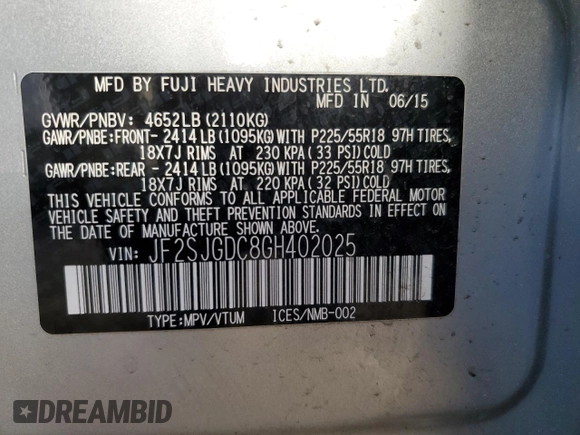2016 Subaru Forester 2.0XT Premium with VIN JF2SJGDC8GH402025, listed as a Copart auction lot 69799804 with 100,576 mi miles and Clean Title. Bid and sale history available at carsss.com. Image 12.