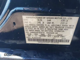 2007 Nissan Maxima 3.5 SE with VIN 1N4BA41E87C814550, listed as a IAAI auction lot 41753211 with 171,740 mi miles. Bid and sale history available at carsss.com. Image 8.