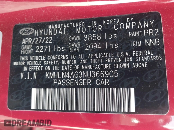 2022 Hyundai Elantra SEL z VIN KMHLN4AG3NU366905, wystawiony jako IAAI lot #41835787 z przebiegiem 15 555 mil mil oraz . Historia ofert i sprzedaży dostępna na DreamBid. Obrazek 9.