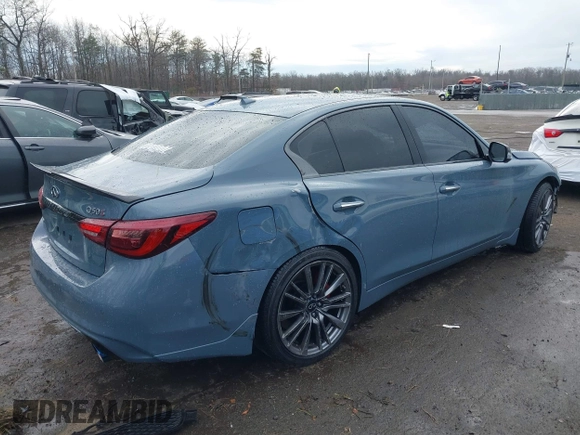 2021 Infiniti Q50 Red Sport 400 with VIN JN1FV7DR0MM880468, listed as a IAAI auction lot 41040172 with 30,715 mi miles and . Bid and sale history available at carsss.com. Image 4.