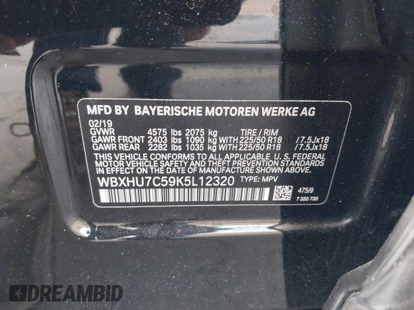 2019 BMW X1 sDrive28i with VIN WBXHU7C59K5L12320, listed as a IAAI auction lot 42116860 with 28,183 mi miles and . Bid and sale history available at DreamBid. Image 9.