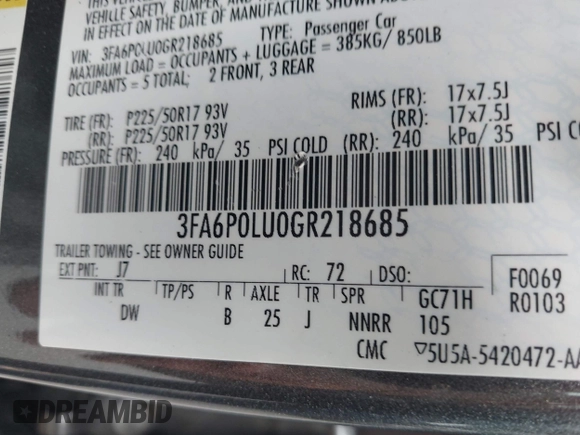 2016 Ford Fusion SE Hybrid z VIN 3FA6P0LU0GR218685, wystawiony jako IAAI lot #42550930 z przebiegiem 178 041 mil mil oraz . Historia ofert i sprzedaży dostępna na DreamBid. Obrazek 9.