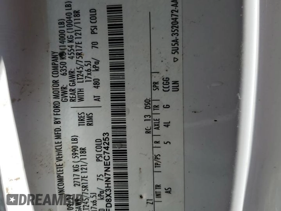 2022 Ford F-350 with VIN 1FD8X3HN7NEC74253, listed as a Copart auction lot 48865955 with Not provided miles and Salvage title. Bid and sale history available at DreamBid. Image 12.