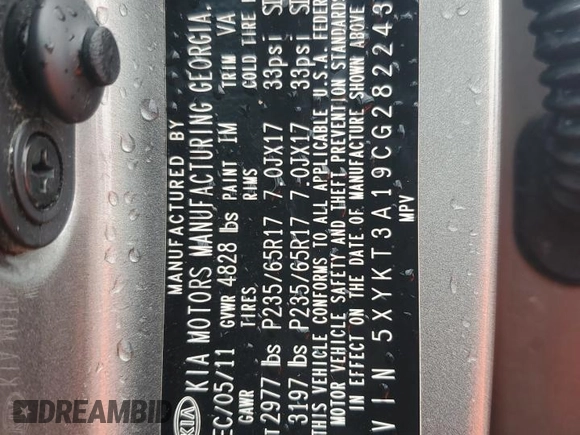 2012 Kia Sorento LX with VIN 5XYKT3A19CG282243, listed as a Copart auction lot 51784965 with 162,952 mi miles and Salvage Title. Bid and sale history available at DreamBid. Image 13.