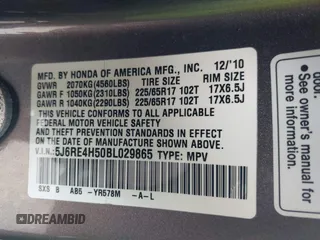 2011 Honda CR-V EX with VIN 5J6RE4H50BL029865, listed as a IAAI auction lot 41931801 with 203,477 mi miles and . Bid and sale history available at carsss.com. Image 9.