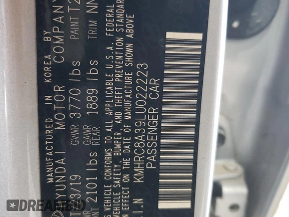 2020 Hyundai Venue SEL z VIN KMHRC8A39LU022223, wystawiony jako Copart lot #58897115 z przebiegiem 74 919 mil mil oraz Szkoda całkowita • Salvage title. Historia ofert i sprzedaży dostępna na DreamBid. Obrazek 14.