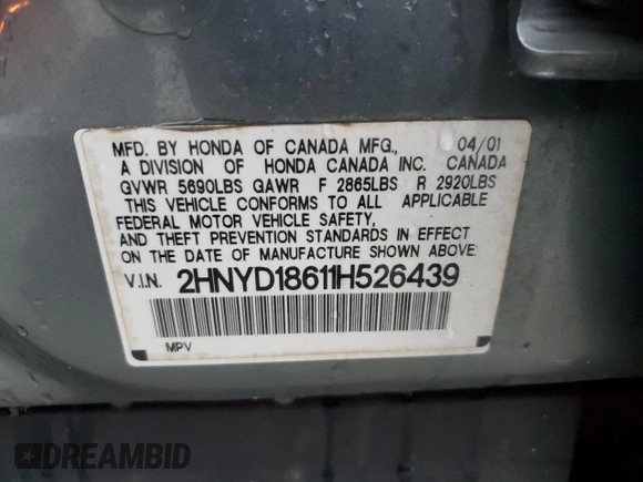 2001 Acura MDX Touring Pkg with VIN 2HNYD18611H526439, listed as a Copart auction lot 82416384 with 172,009 mi miles and Salvage Title. Bid and sale history available at carsss.com. Image 13.