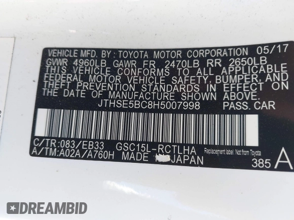 2017 Lexus RC 350 z VIN JTHSE5BC8H5007998, wystawiony jako IAAI lot #42382493 z przebiegiem 31 436 mil mil oraz . Historia ofert i sprzedaży dostępna na DreamBid. Obrazek 9.