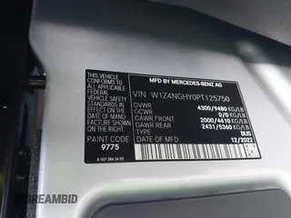 2023 Mercedes-Benz Sprinter Passenger with VIN W1Z4NGHY0PT125750, listed as a IAAI auction lot 41123608 with 47,529 mi miles and . Bid and sale history available at carsss.com. Image 9.