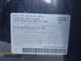 2016 Audi Q5 Premium Plus with VIN WA1D7AFP2GA056351, listed as a IAAI auction lot 42625683 with 120,384 mi miles and . Bid and sale history available at DreamBid. Image 9.