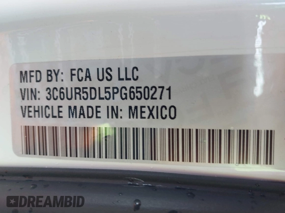 2023 Ram 2500 Big Horn with VIN 3C6UR5DL5PG650271, listed as a IAAI auction lot 41805374 with 27,395 mi miles and . Bid and sale history available at DreamBid. Image 9.
