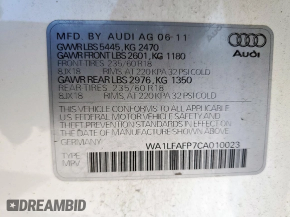 2012 Audi Q5 Premium Plus z VIN WA1LFAFP7CA010023, wystawiony jako Copart lot #60970245 z przebiegiem 112 807 mil mil oraz Czysty tytuł • Clean title. Historia ofert i sprzedaży dostępna na DreamBid. Obrazek 13.