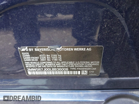 2020 BMW 3 Series 330i xDrive with VIN 3MW5R7J00L8B36008, listed as a IAAI auction lot 40459958 with 32,465 mi miles. Bid and sale history available at carsss.com. Image 9.