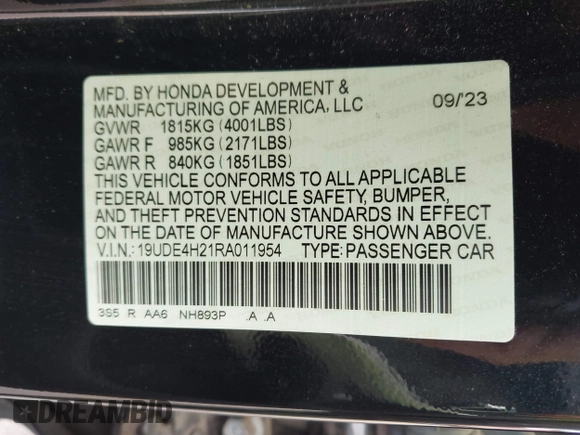 2024 Acura Integra with VIN 19UDE4H21RA011954, listed as a IAAI auction lot 42741645 with 29,539 mi miles and . Bid and sale history available at DreamBid. Image 9.