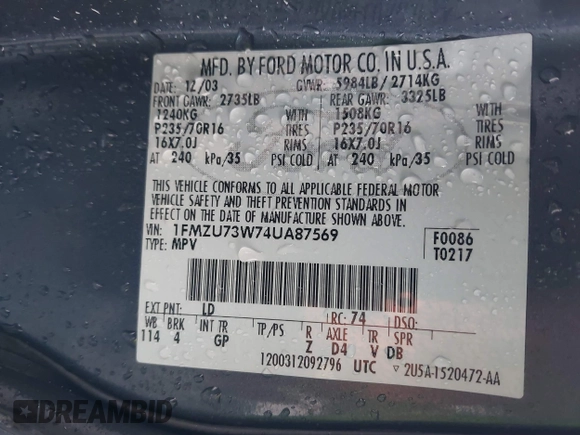 2004 Ford Explorer XLT z VIN 1FMZU73W74UA87569, wystawiony jako IAAI lot #41648204 z przebiegiem 194 422 mil mil oraz . Historia ofert i sprzedaży dostępna na DreamBid. Obrazek 9.