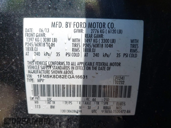2014 Ford Explorer XLT z VIN 1FM5K8D82EGA16631, wystawiony jako IAAI lot #42255479 z przebiegiem 159 867 mil mil oraz . Historia ofert i sprzedaży dostępna na DreamBid. Obrazek 9.
