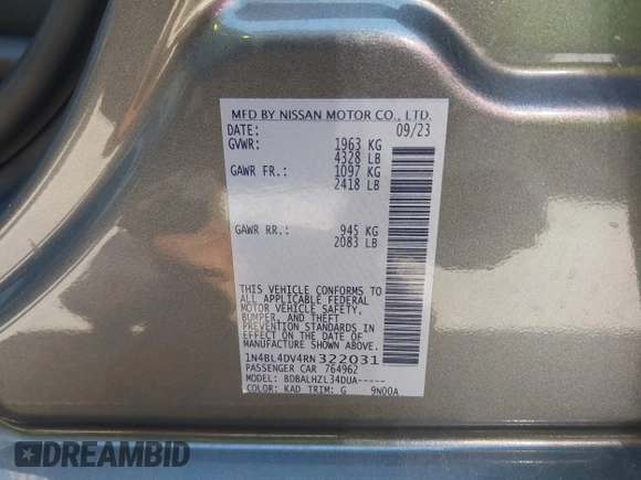 2024 Nissan Altima SV z VIN 1N4BL4DV4RN322031, wystawiony jako IAAI lot #42503600 z przebiegiem 42 521 mil mil oraz . Historia ofert i sprzedaży dostępna na DreamBid. Obrazek 9.
