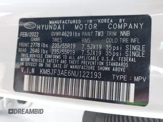 2022 Hyundai Tucson N Line with VIN KM8JF3AE6NU122193, listed as a IAAI auction lot 41880185 with 17,966 mi miles. Bid and sale history available at carsss.com. Image 9.