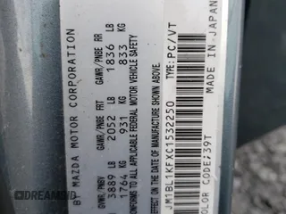 2012 Mazda 3 GX with VIN JM1BL1KFXC1532250, listed as a Copart auction lot 38709862 with 121,173 mi miles and Salvage Title. Bid and sale history available at carsss.com. Image 10.