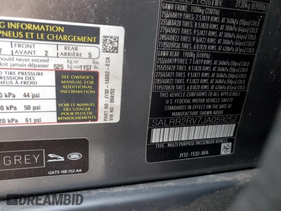 2018 Land Rover Discovery HSE with VIN SALRR2RV7JA059252, listed as a Copart auction lot 63998624 with 45,045 mi miles and Salvage Title. Bid and sale history available at carsss.com. Image 15.