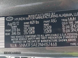 2022 Hyundai Tucson SEL with VIN 5NMJF3AE2NH157468, listed as a IAAI auction lot 41709501 with 39,070 mi miles. Bid and sale history available at carsss.com. Image 9.