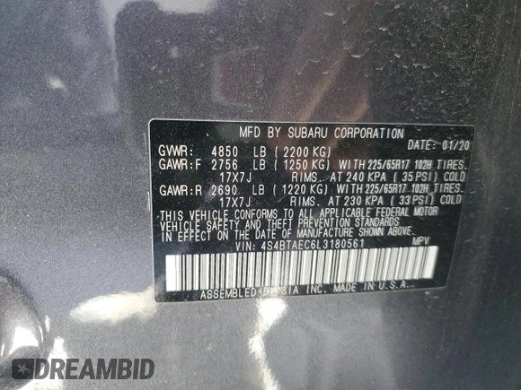 2020 Subaru Outback Premium with VIN 4S4BTAEC6L3180561, listed as a Copart auction lot 56052405 with 132,899 mi miles and Salvage title. Bid and sale history available at DreamBid. Image 14.