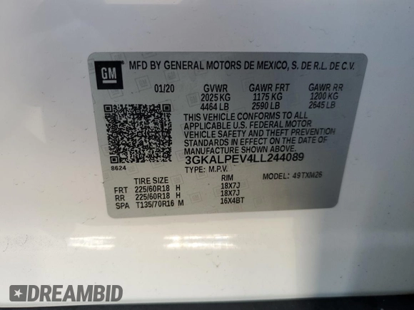 2020 GMC Terrain SLT with VIN 3GKALPEV4LL244089, listed as a Copart auction lot 50227825 with 77,346 mi miles and Salvage Title. Bid and sale history available at carsss.com. Image 15.