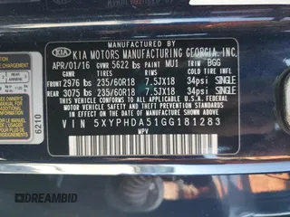 2016 Kia Sorento EX with VIN 5XYPHDA51GG181283, listed as a Copart auction lot 48399645 with 138,688 mi miles and Salvage Title. Bid and sale history available at carsss.com. Image 14.