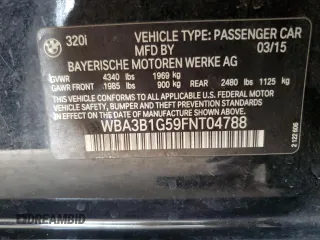 2015 BMW 3 Series 320i with VIN WBA3B1G59FNT04788, listed as a Copart auction lot 44938215 with 68,314 mi miles and Salvage Title. Bid and sale history available at carsss.com. Image 14.