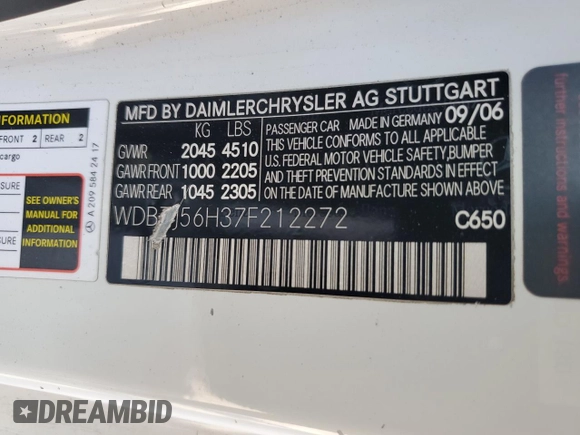 2007 Mercedes-Benz CLK 350 with VIN WDBTJ56H37F212272, listed as a Copart auction lot 79571694 with 171,877 mi miles and Salvage Title. Bid and sale history available at DreamBid. Image 15.